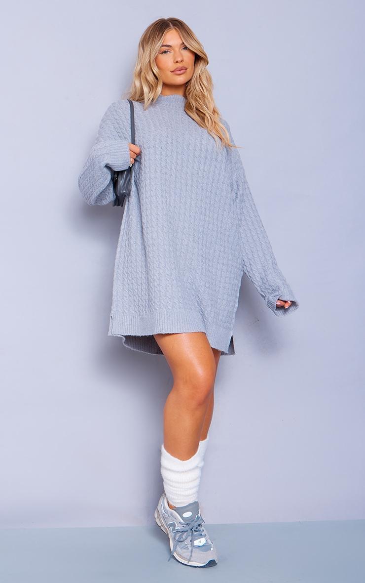 Grey Cable Knitted Sweater Dress Product Image