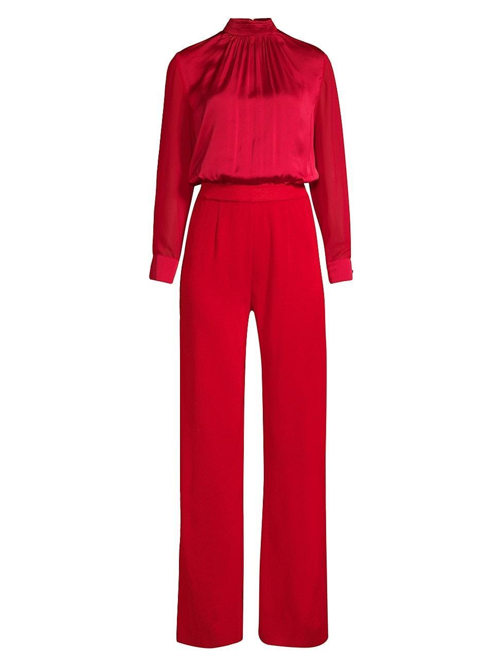 Womens Tie-Neck Long-Sleeve Jumpsuit Product Image