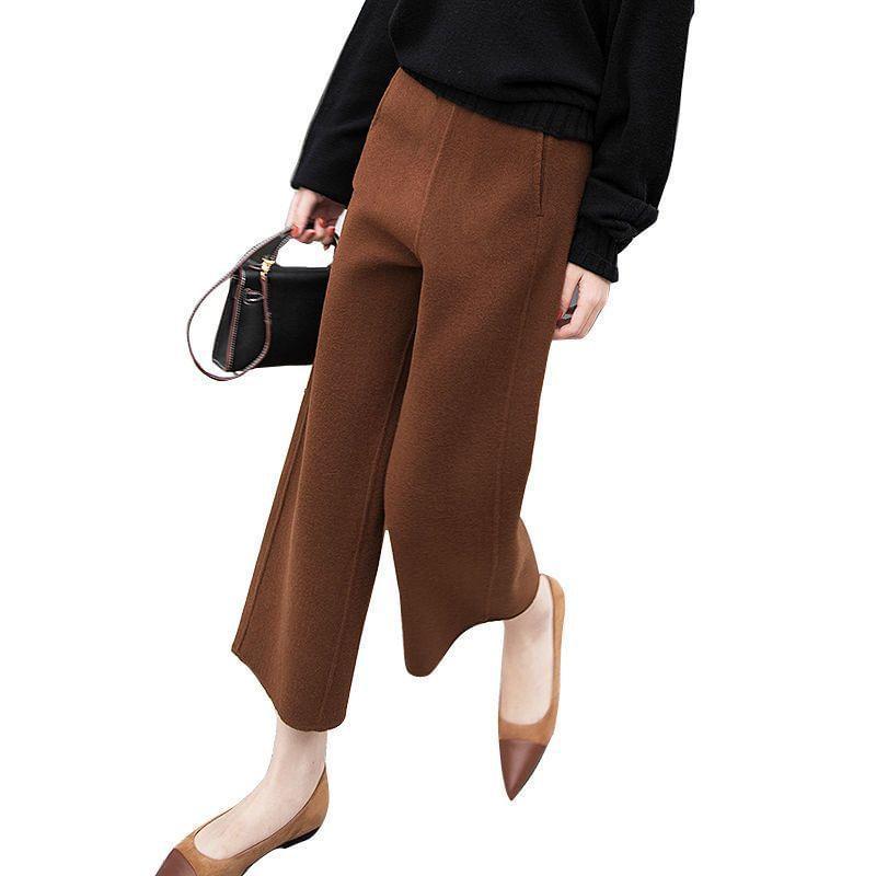 High Waist Plain Cropped Wide Leg Pants Product Image