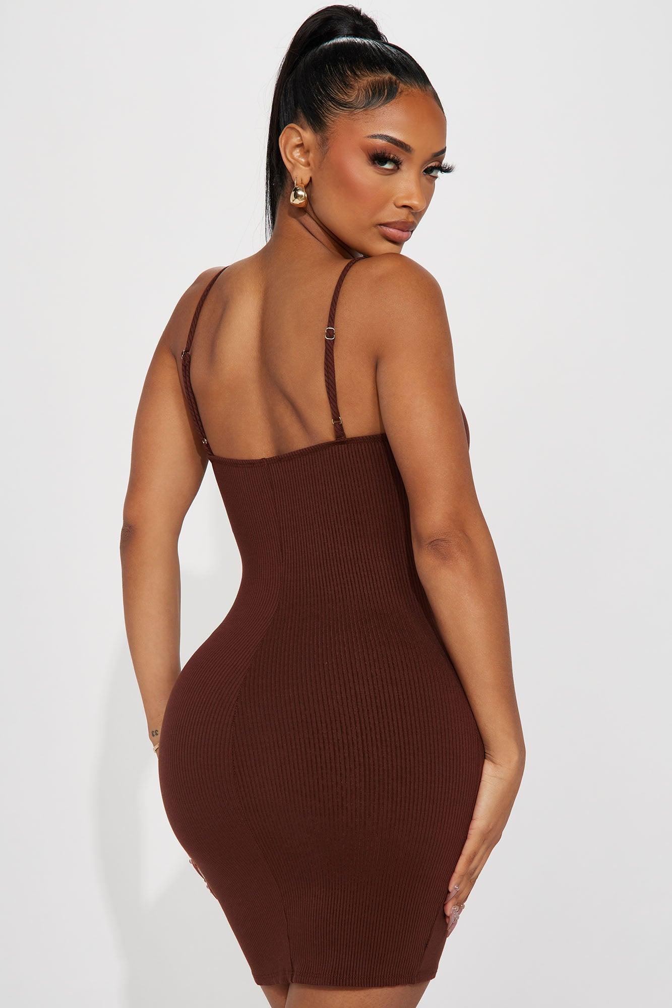 Maisie Heavy Ribbed Mini Dress - Brown Product Image