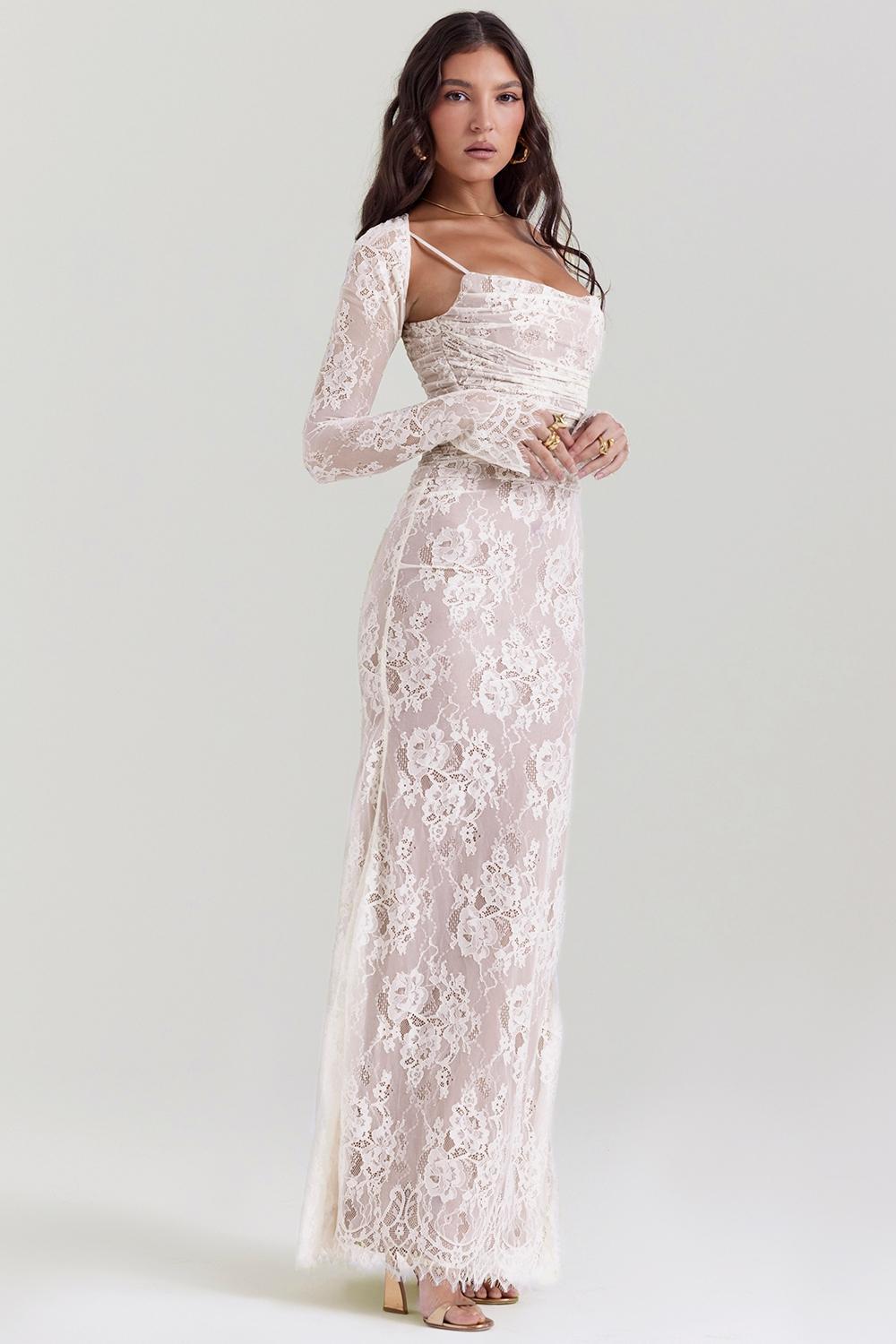 Artemis Vintage Cream Lace Maxi Dress Product Image