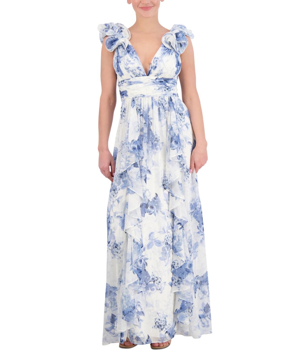 Eliza J Floral Ruffle Strap Gown Product Image