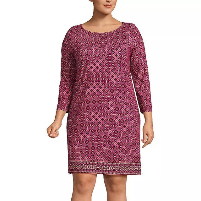 Plus Size Lands End 3/4 Sleeve Boatneck Swim Cover-up Dress, Womens Product Image