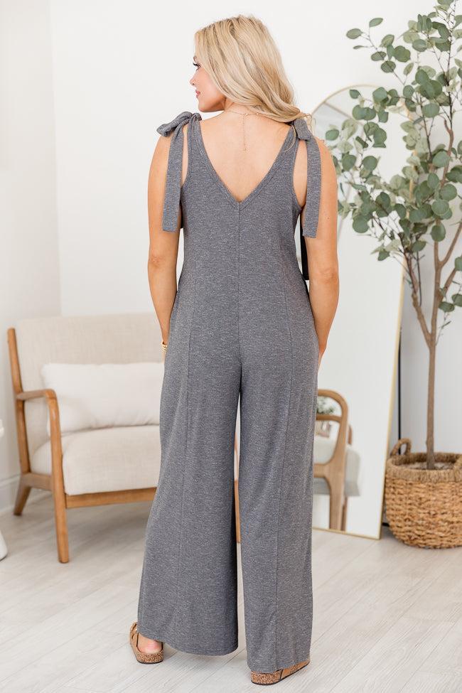 Sweetest Rush Grey Tie Shoulder Jumpsuit Product Image