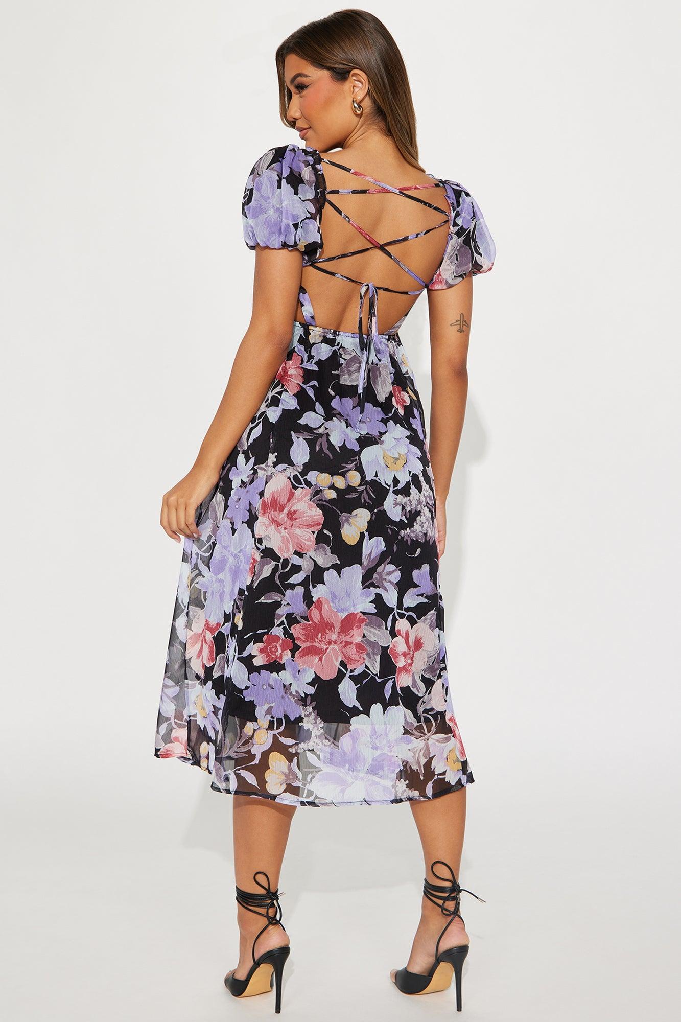 Gemma Floral Midi Dress - Black/combo Product Image