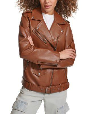 Women's Faux Leather Longline Belted Moto Jacket product image