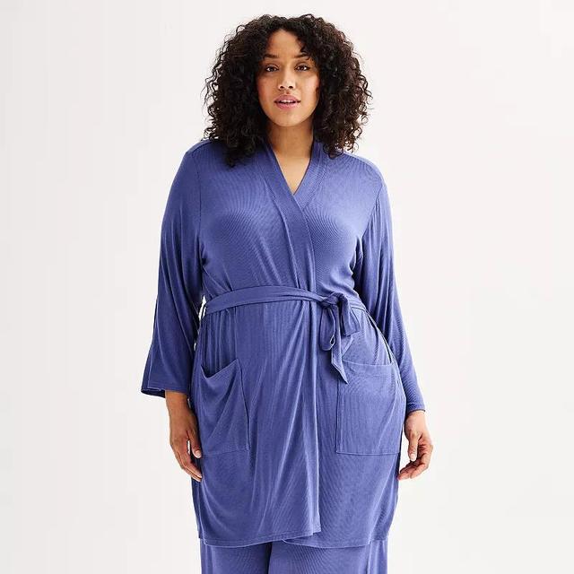 Plus Size Sonoma Goods For Life Easy Tie Waist Robe, Womens Purple Bouquet Product Image