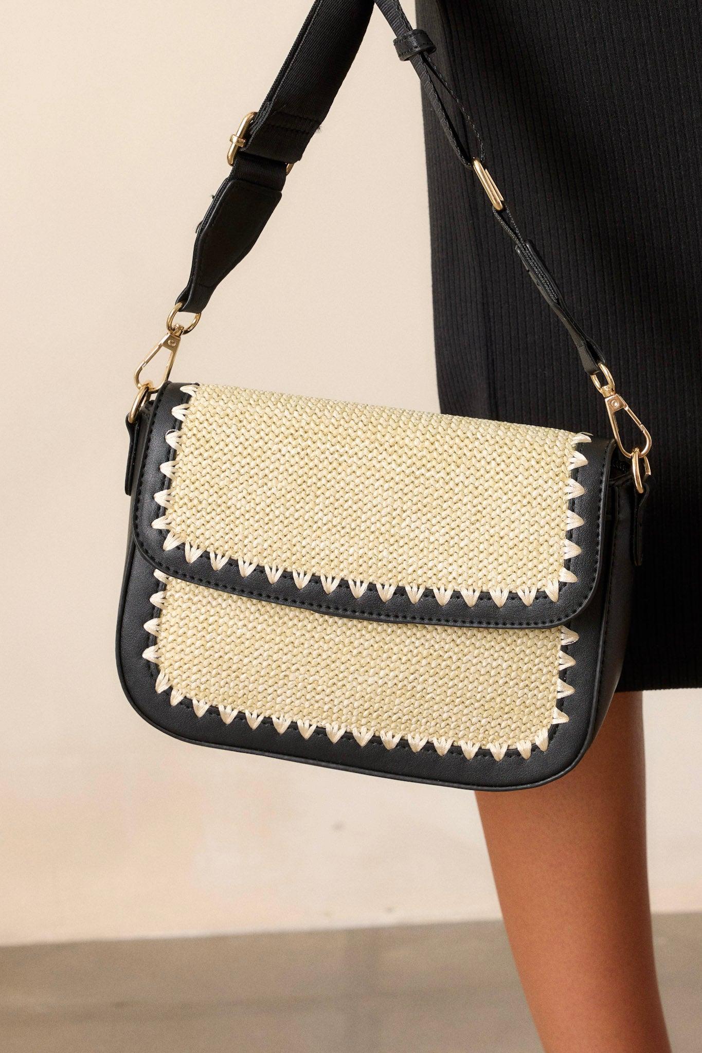 Golden Horizon Natural Woven Black Handbag Product Image