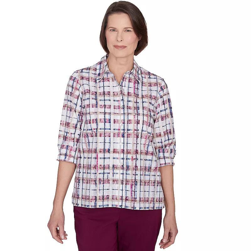 Womens Alfred Dunner Plaid Cuffed Sleeve Button Down Top Product Image