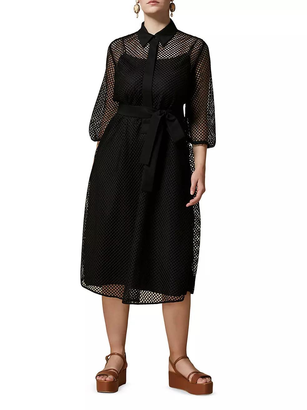 Zarina Belted Mesh & Poplin Dress Product Image