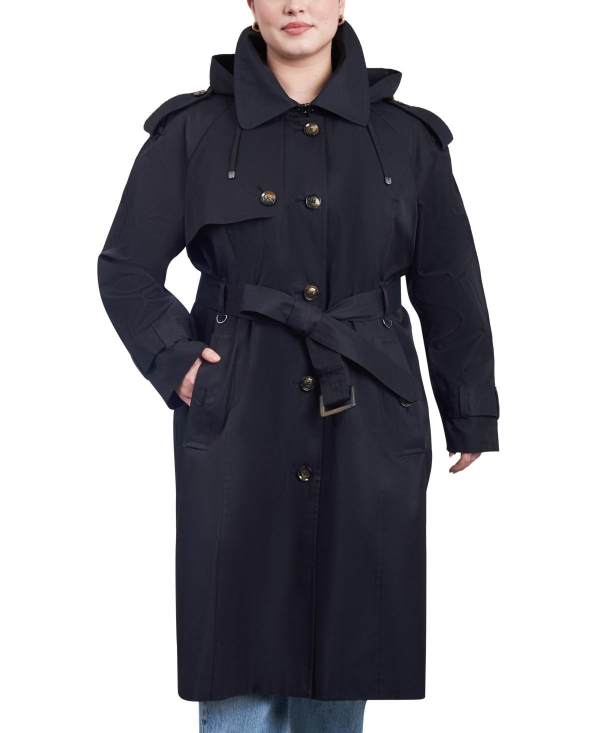 London Fog Womens Plus Size Belted Hooded Water-Resistant Trench Coat Product Image