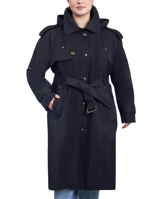 Women's Plus Size Belted Hooded Water-Resistant Trench Coat Product Image