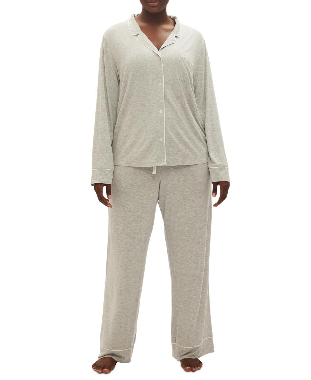 Gap GapBody Womens 2-Pc. Notched-Collar Long-Sleeve Pajamas Set Product Image