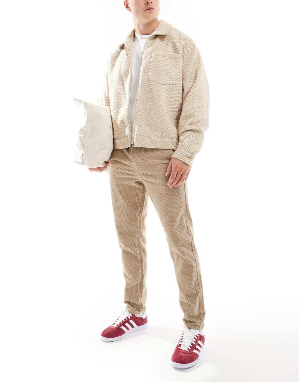 ONLY & SONS tapered cord pants in beige Product Image