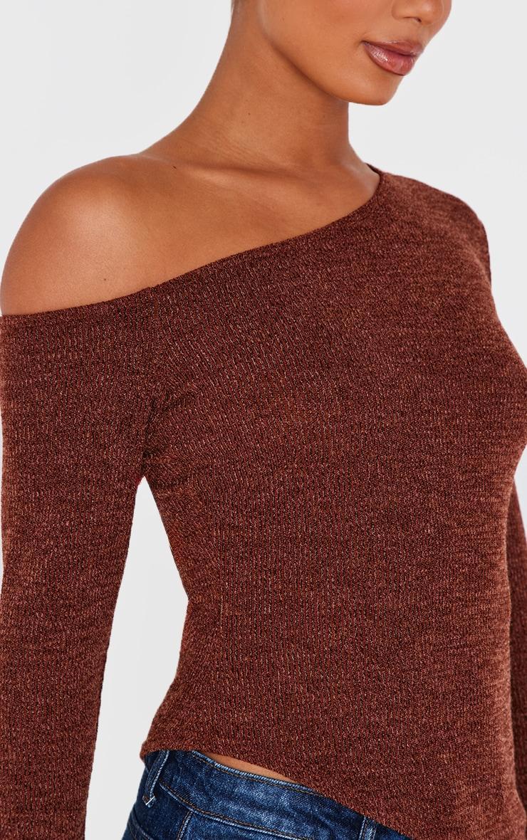 Brown Textured Asymmetric Flared Sleeve Long Top Product Image