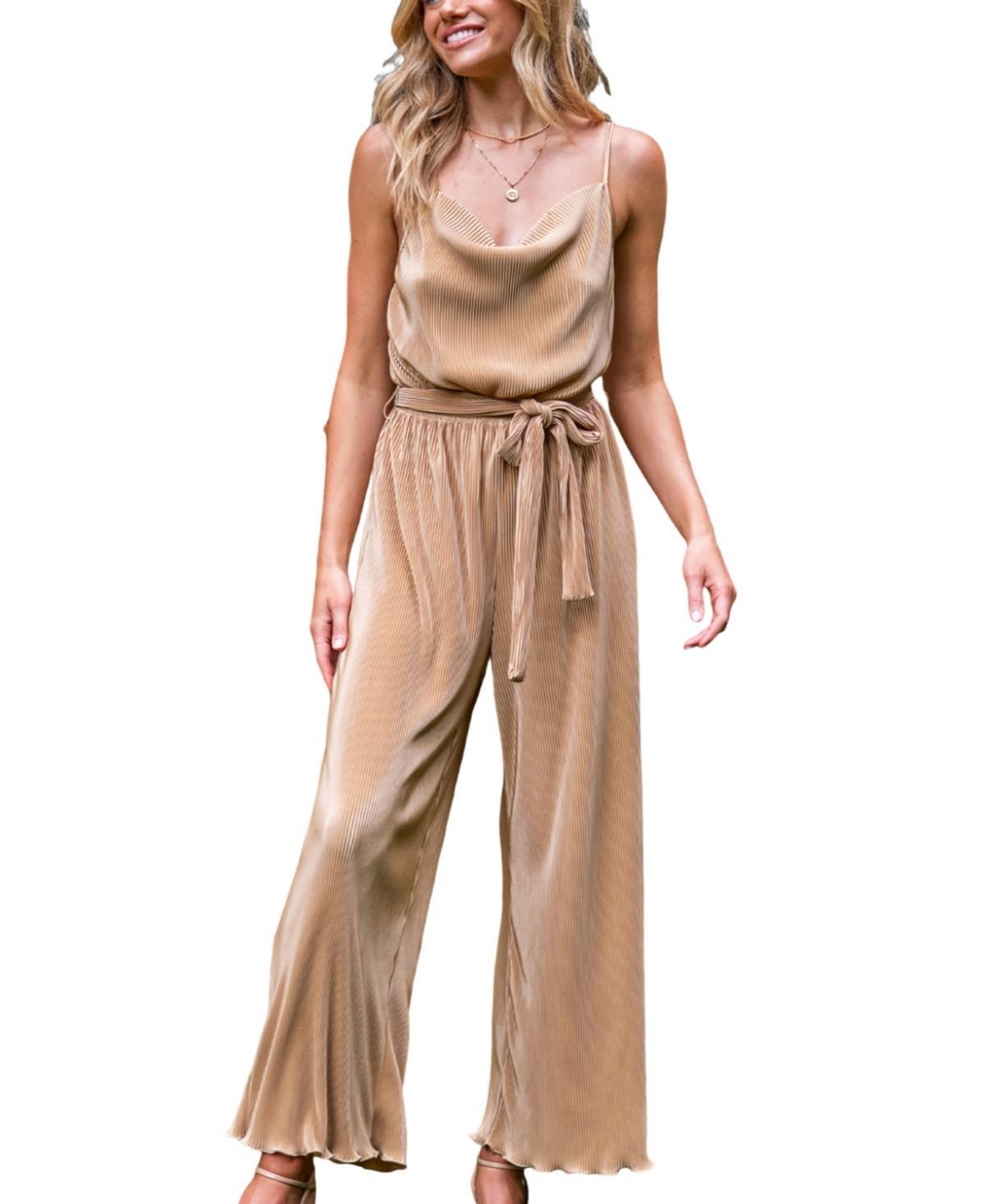 Cupshe Womens Apricot Cowl Neck Wide Leg Jumpsuit Product Image