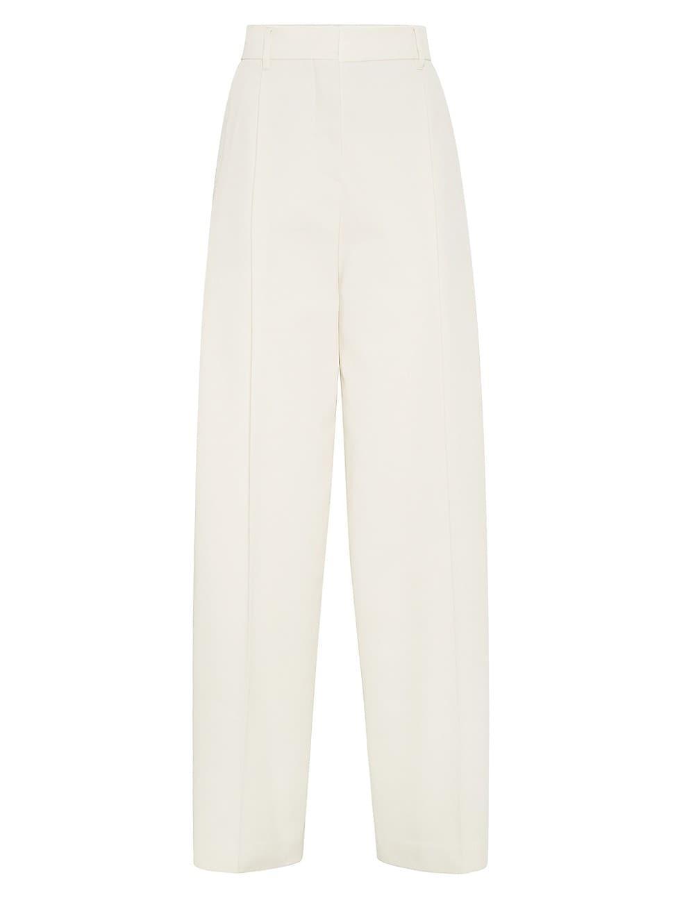 Womens Cotton and Wool Cover Pleated Wide Trousers product image