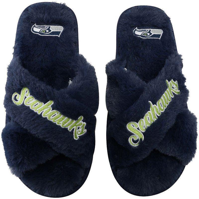 Womens FOCO Seattle Seahawks Script Cross Slide Slippers Blue Product Image