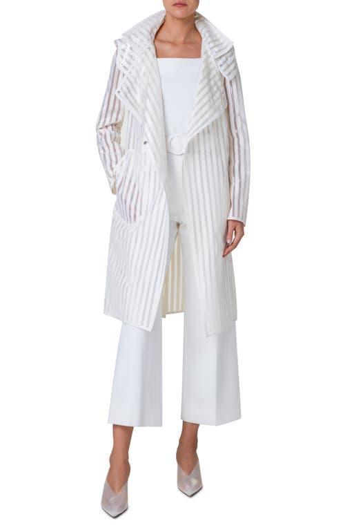 Striped Belted Trench Coat With Removable Hood Product Image