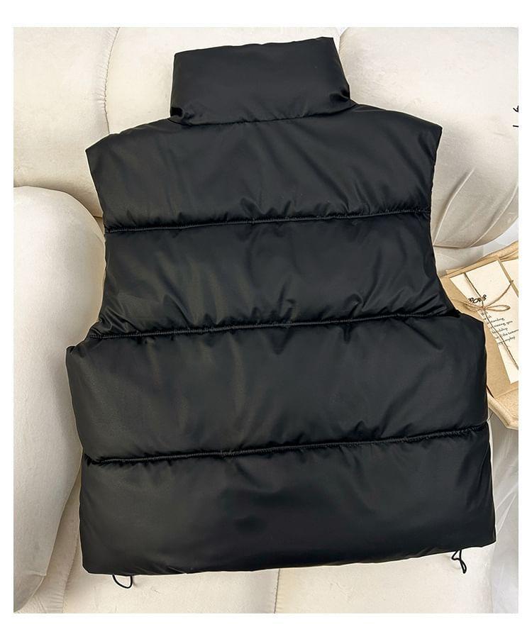 High Neck Plain Zip-Up Puffer Vest Product Image