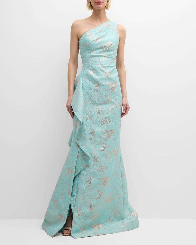 Womens Jacquard One-Shoulder Gown Product Image