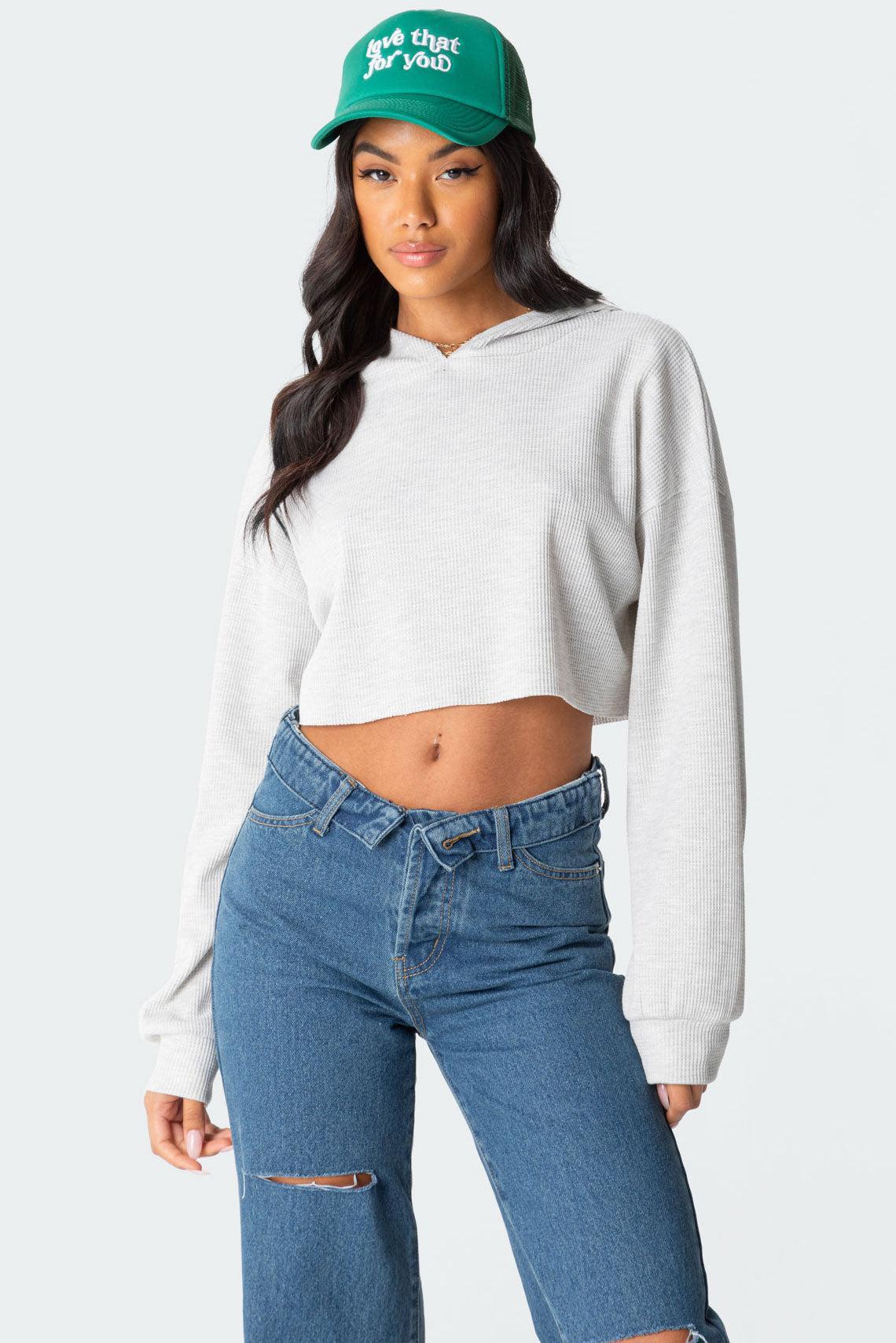 Waffle Oversized Cropped Hoodie Product Image