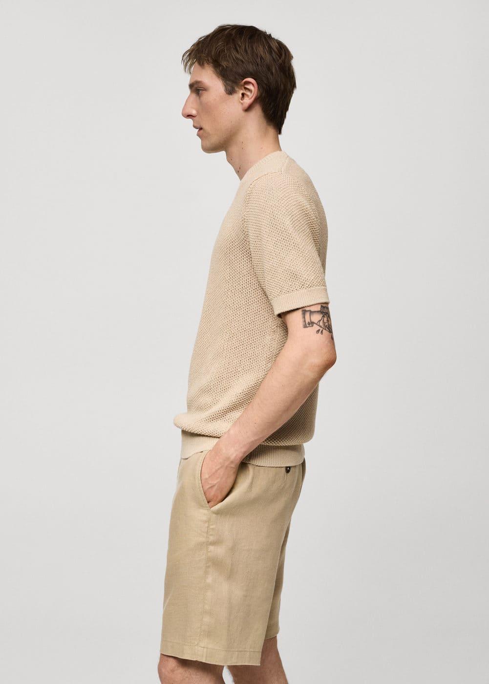 MANGO MAN - Structured cotton knit t-shirt beigeMen Product Image