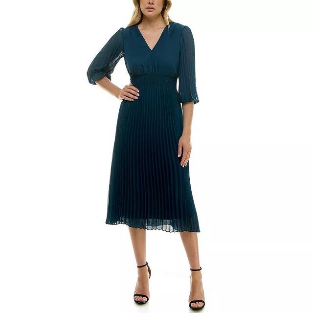 Womens Taylor Smocked Waist Pleated Midi Dress Blue Product Image