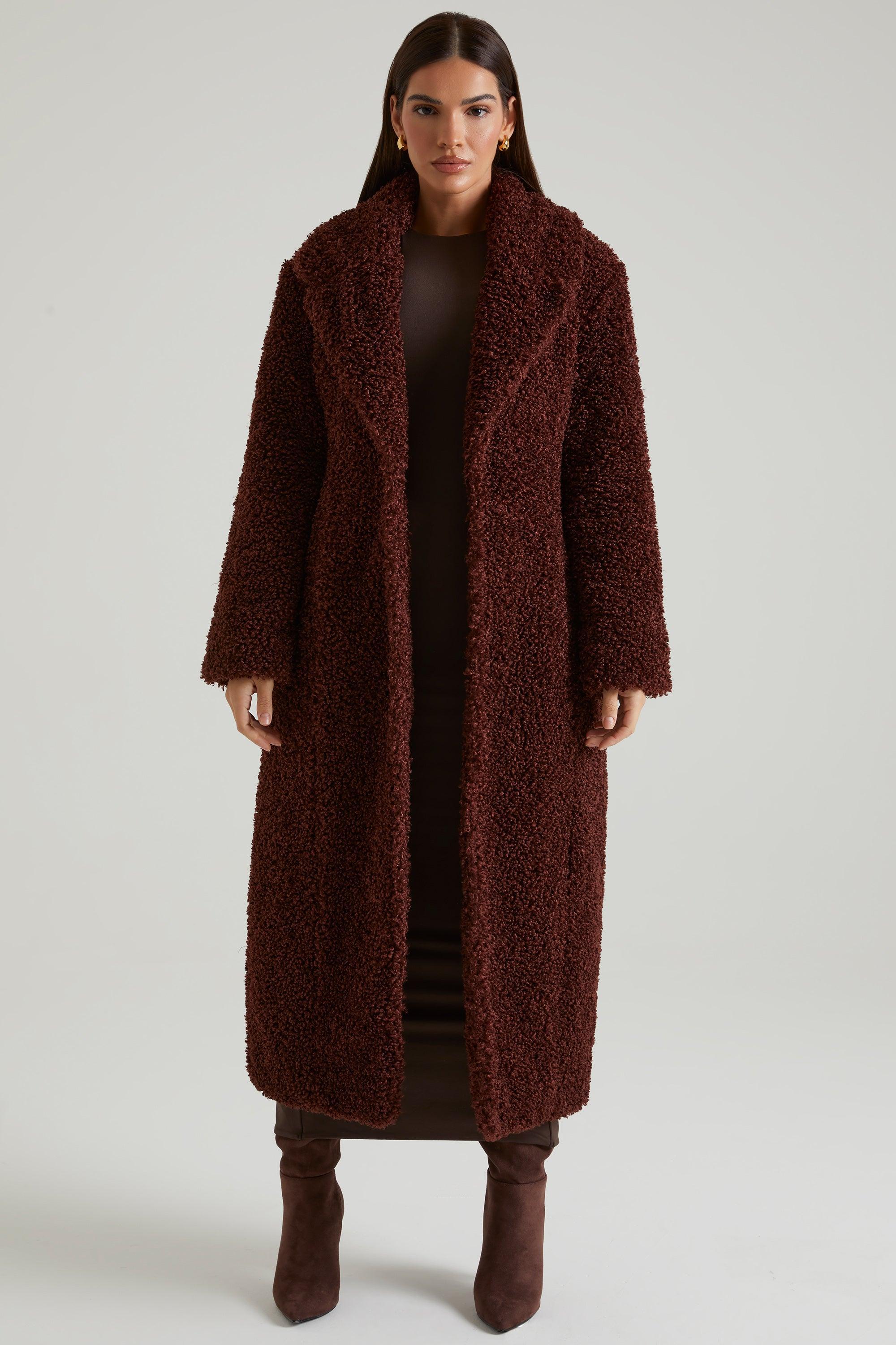 Long Shearling Coat in Brown Product Image