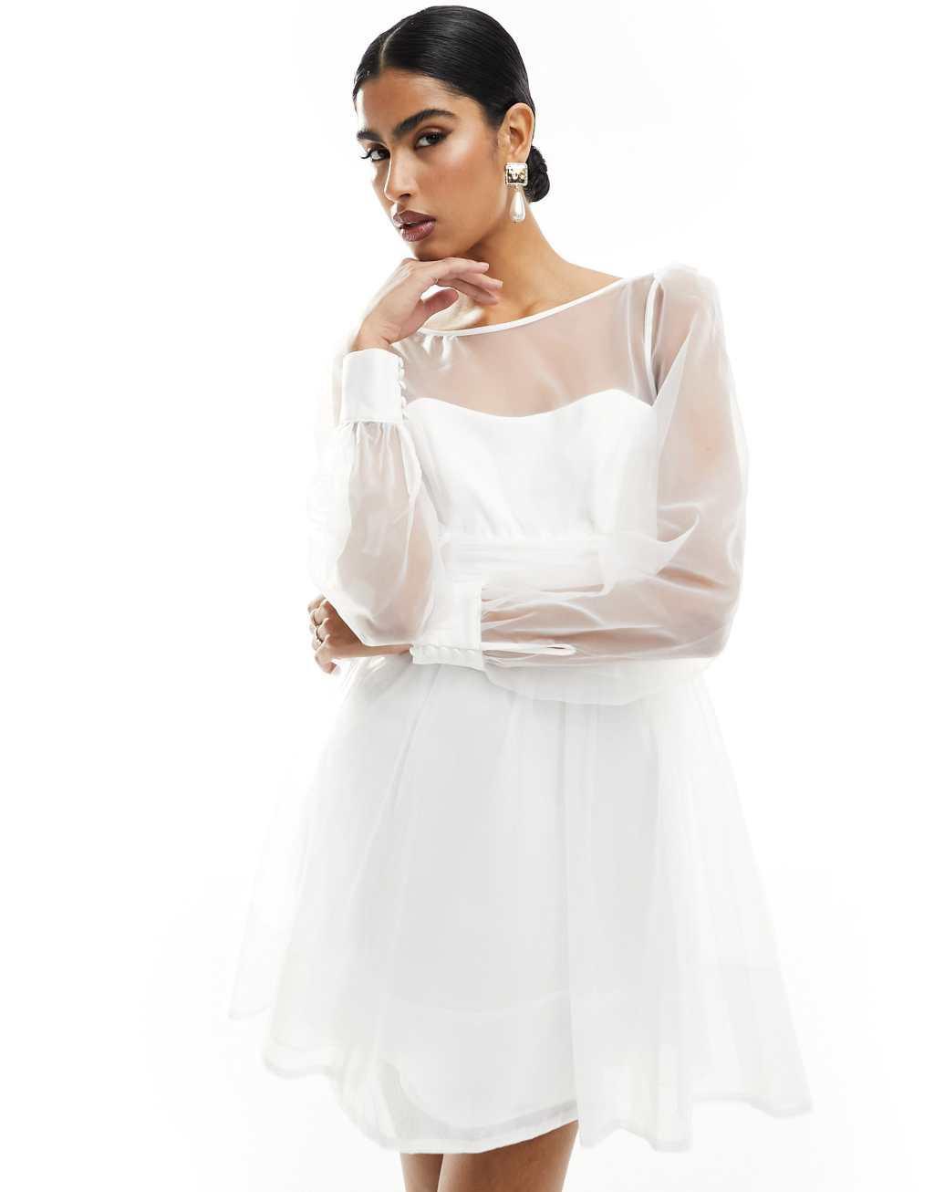 Ever New Bridal organza bow back mini dress in ivory Product Image