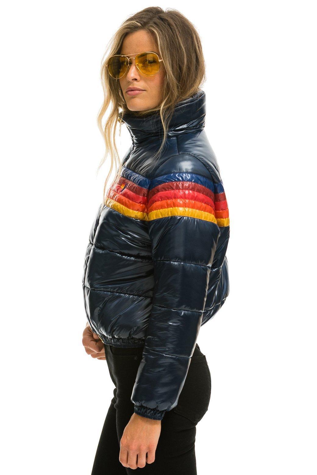 5 STRIPE LUXE APRES PUFFER JACKET - GLOSSY NAVY Female Product Image