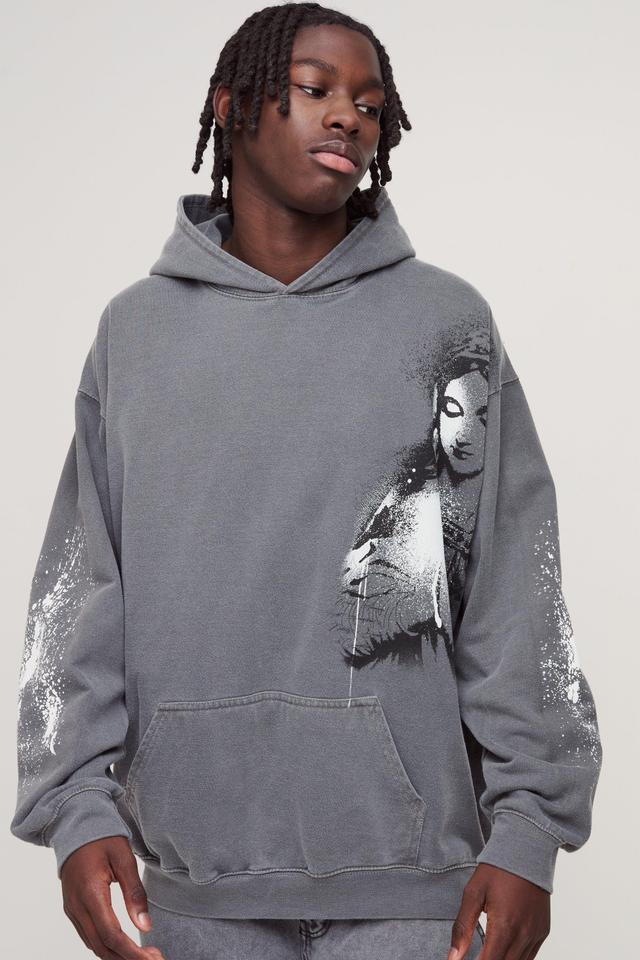 Oversized Washed Renaissance Overseams Graphic Hoodie | boohooMAN USA Product Image