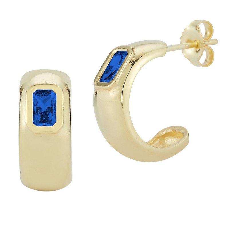 Sunkissed Sterling 14k Gold Over Silver Cubic Zirconia Hoop Earrings, Womens, Gold Tone Blue Product Image