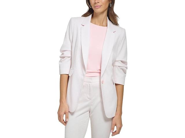 DKNY Ruched Sleeve One-Button Blazer (Rose/White) Women's Clothing Product Image