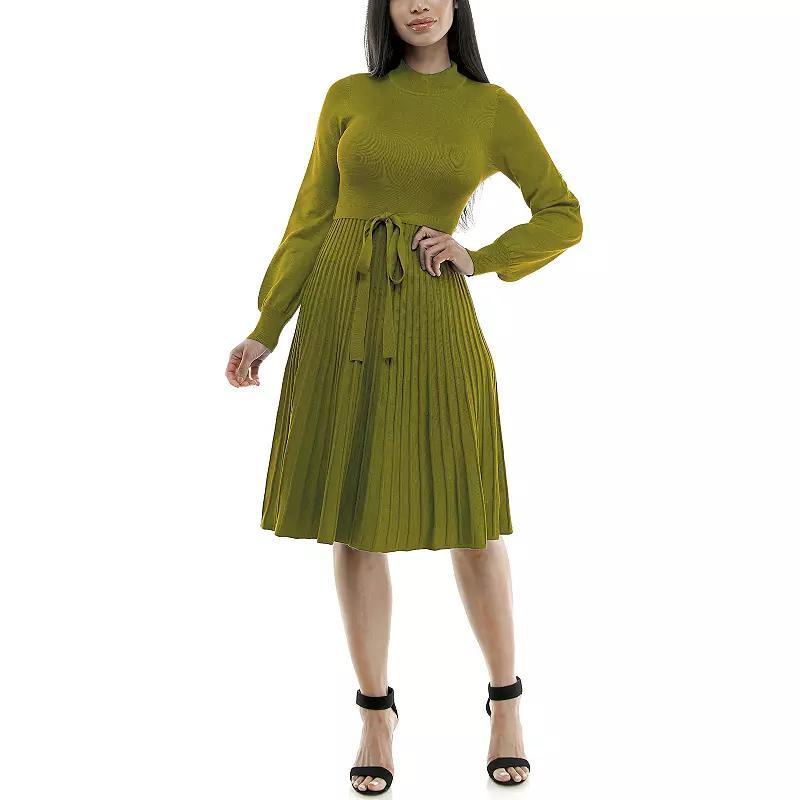 Womens Nina Leonard Balloon Sleeve Pleated Midi Sweater Dress Grey Product Image