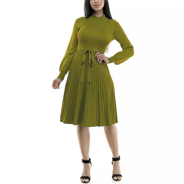 Womens Nina Leonard Balloon Sleeve Pleated Midi Sweater Dress Red Product Image