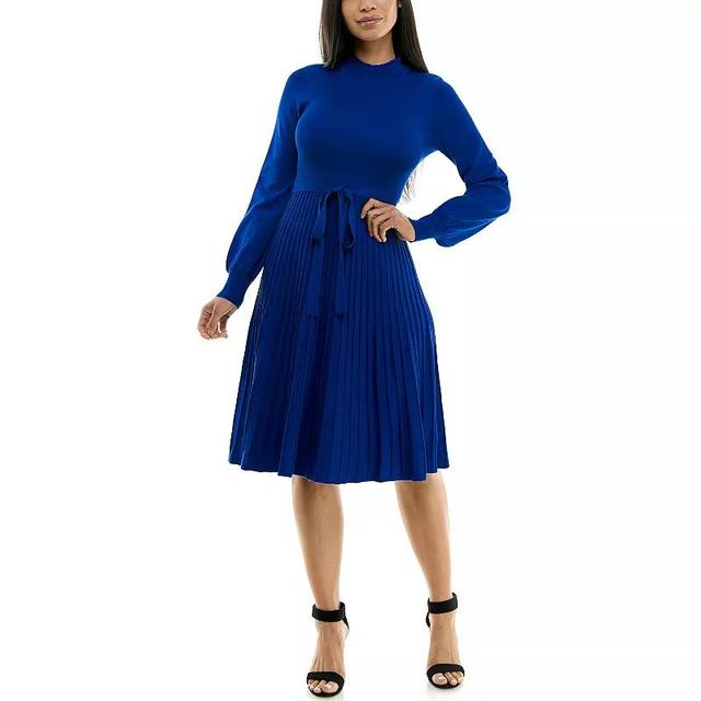 Womens Nina Leonard Balloon Sleeve Pleated Midi Sweater Dress Product Image