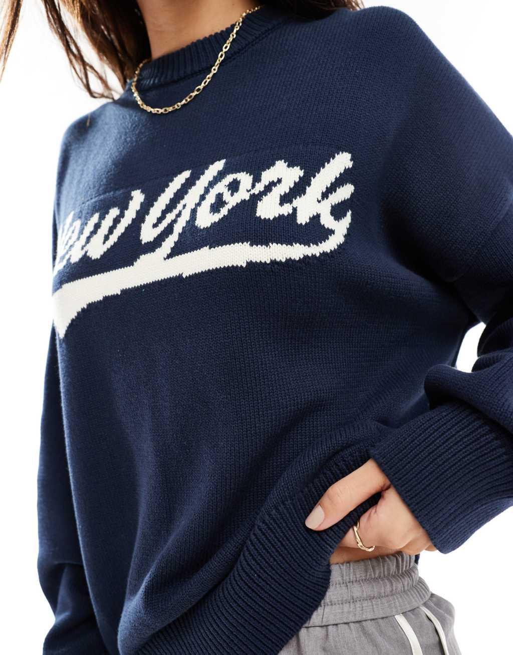 Cotton On New York graphic crew neck sweater in navy Product Image