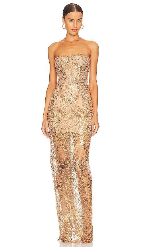 Bronx and Banco Giselle Maxi Dress in Gold - Metallic Gold. Size M (also in XS, S, L, XL). Product Image