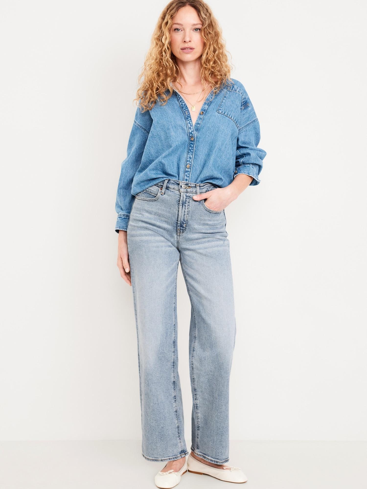 Extra High-Waisted Ripped Wide-Leg Jeans for Women product image