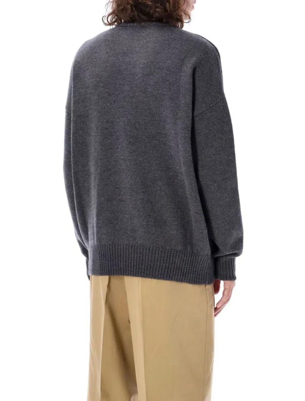 AMI ALEXANDRE MATTIUSSI Adc Funnel Neck Wool Sweater In Grey/red Product Image