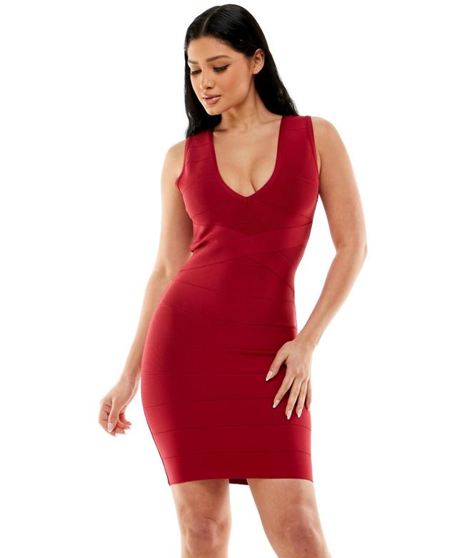 Bebe Womens Bandage Midi Bodycon Dress - red - Size: Large Product Image