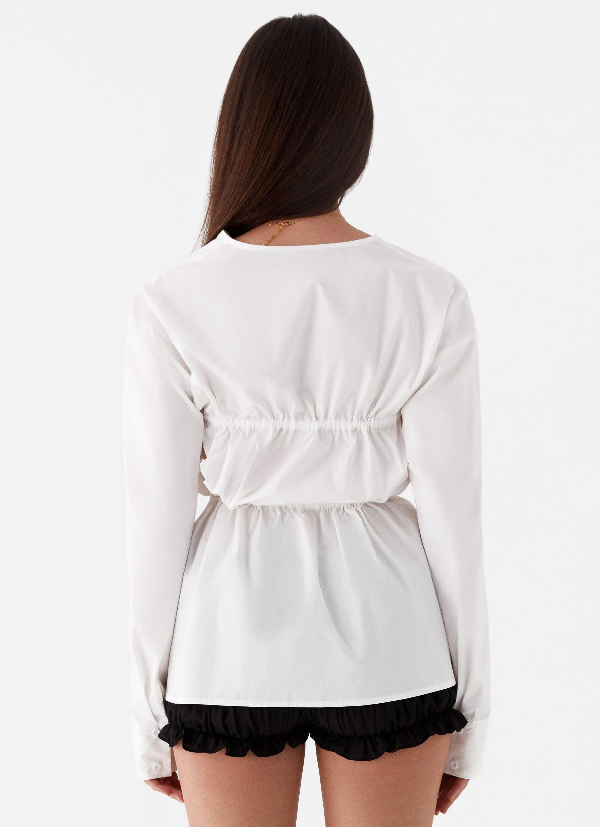 Bridget Ruched Tie Front Shirt - White Product Image