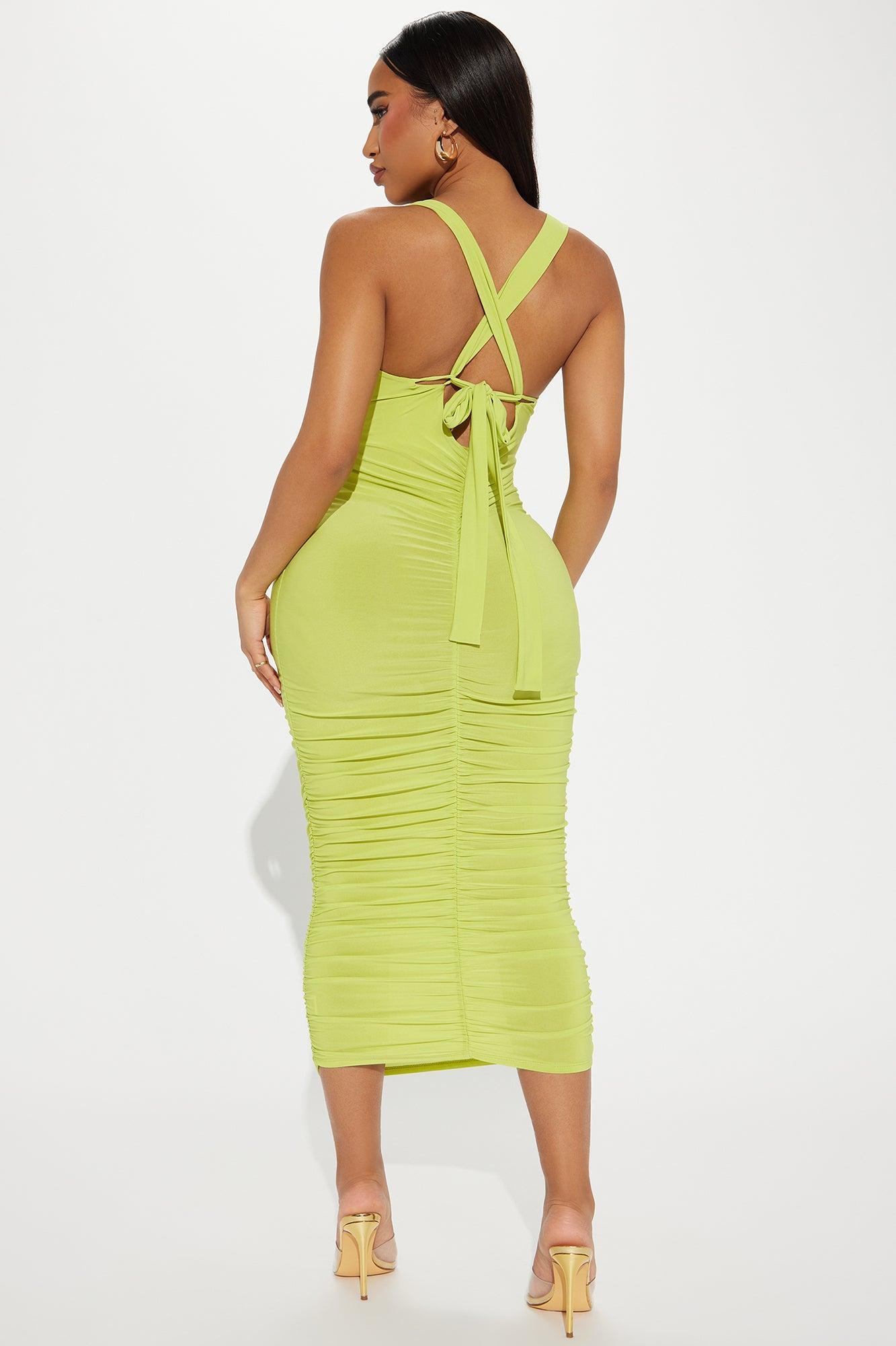 Summer Sorbet Ruched Midi Dress - Chartreuse Product Image