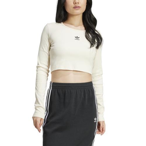 adidas Womens adidas 3-Stripe Long Sleeve Cropped Top - Womens Black/White Product Image