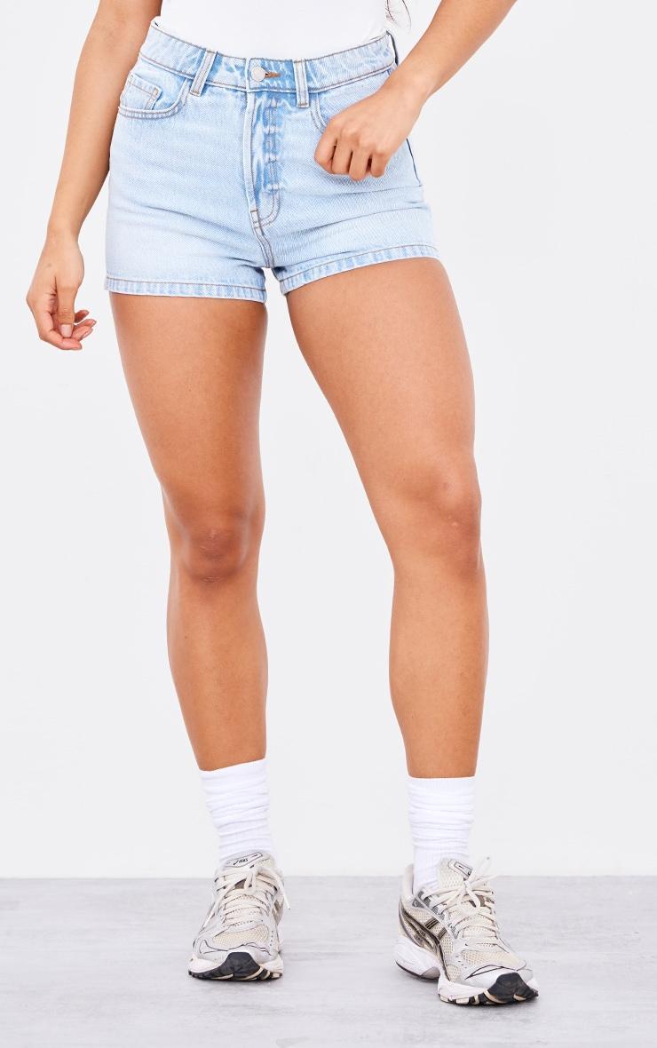 PRETTYLITTLETHING Light Blue Wash Basic Denim Shorts Product Image