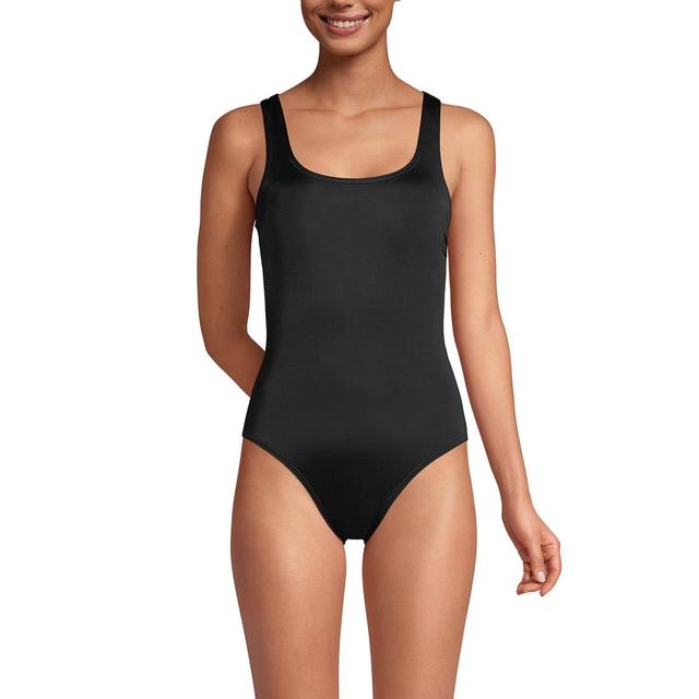 Women's Chlorine Resistant Scoop Neck High Leg Soft Cup Tugless Sporty One Piece Swimsuit - Lands' End Product Image