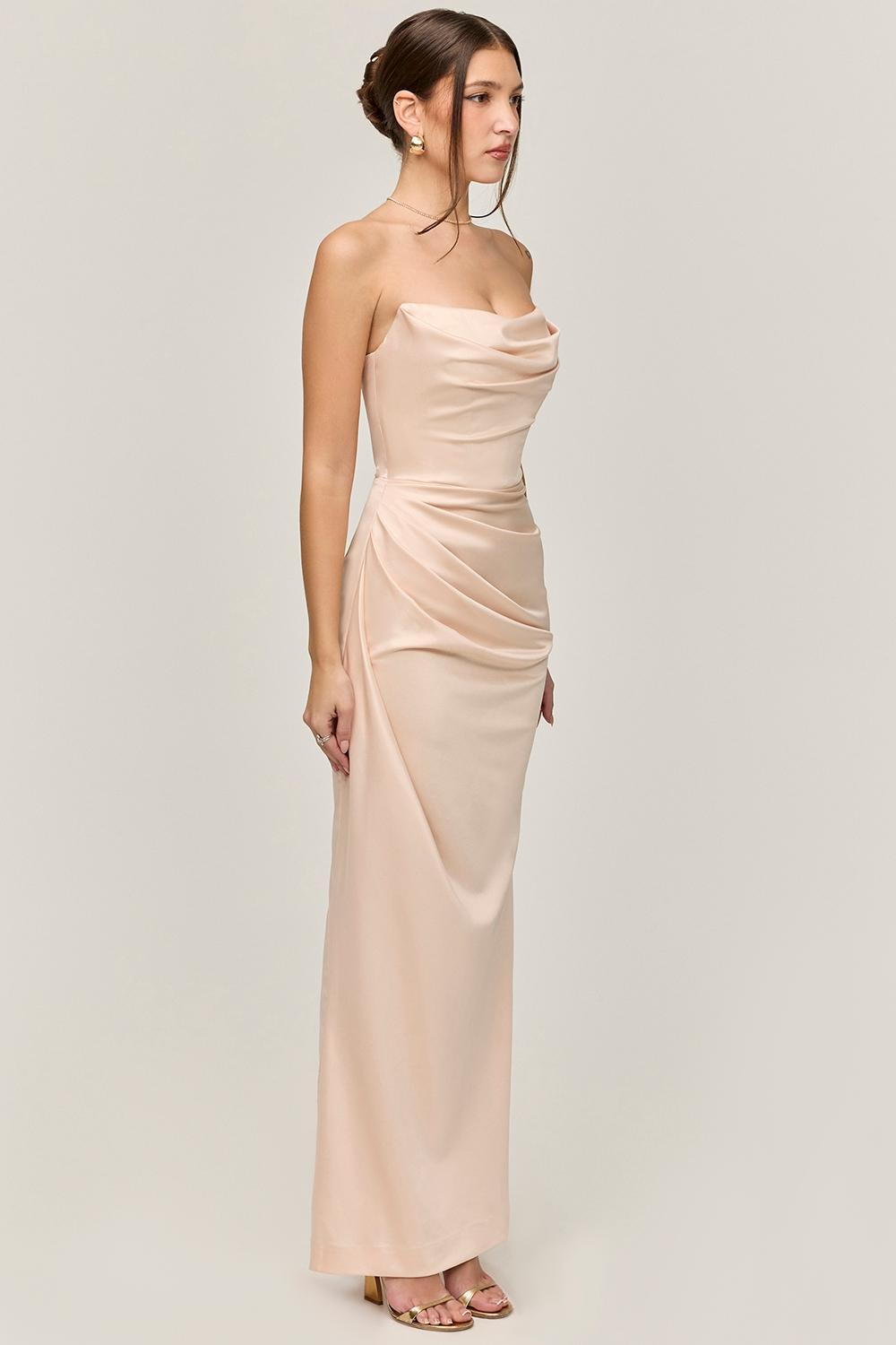 Adrienne Champagne Satin Strapless Gown Product Image