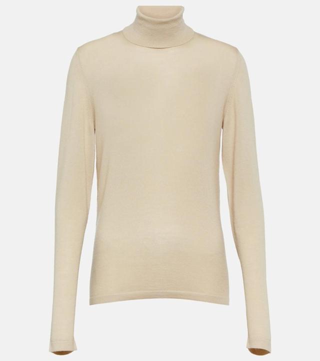 MAX MARA Lecco Virgin Wool Turtleneck Top In Beige Product Image