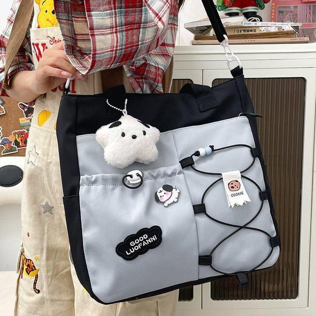 Color Block Drawstring Crossbody Tote Bag Product Image